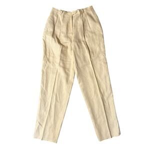 Vintage 90s Talbots Linen High-Waisted Pleated Pants in Light Yellow Size Large